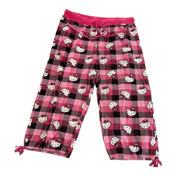 Hello Kitty Checkered Pink and Black Capri Pajama Bottoms - Picture 4 of 7